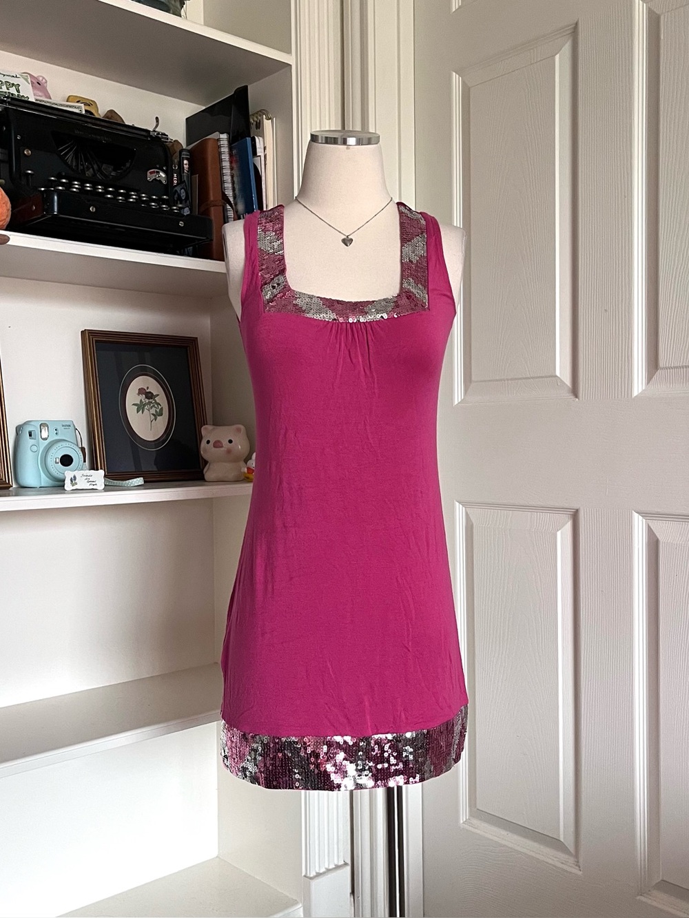 Y2K Express Pink sequin tank top dress